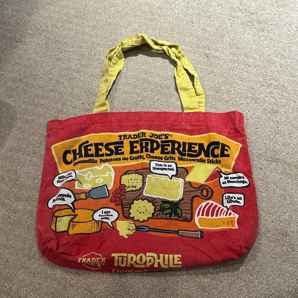Trader Joe's Cheese Experience Adventures Canvas Tote Bag Red Yellow Turophile